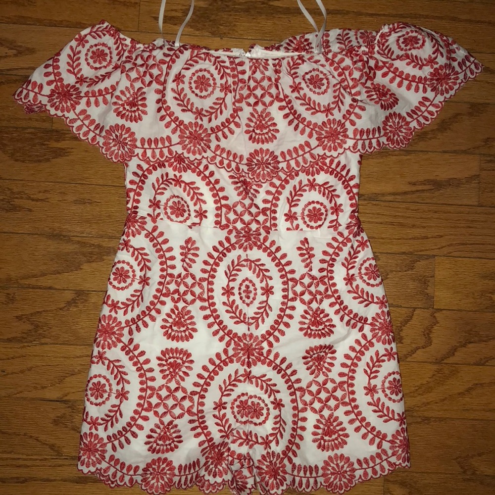 Off the shoulder embroidered romper